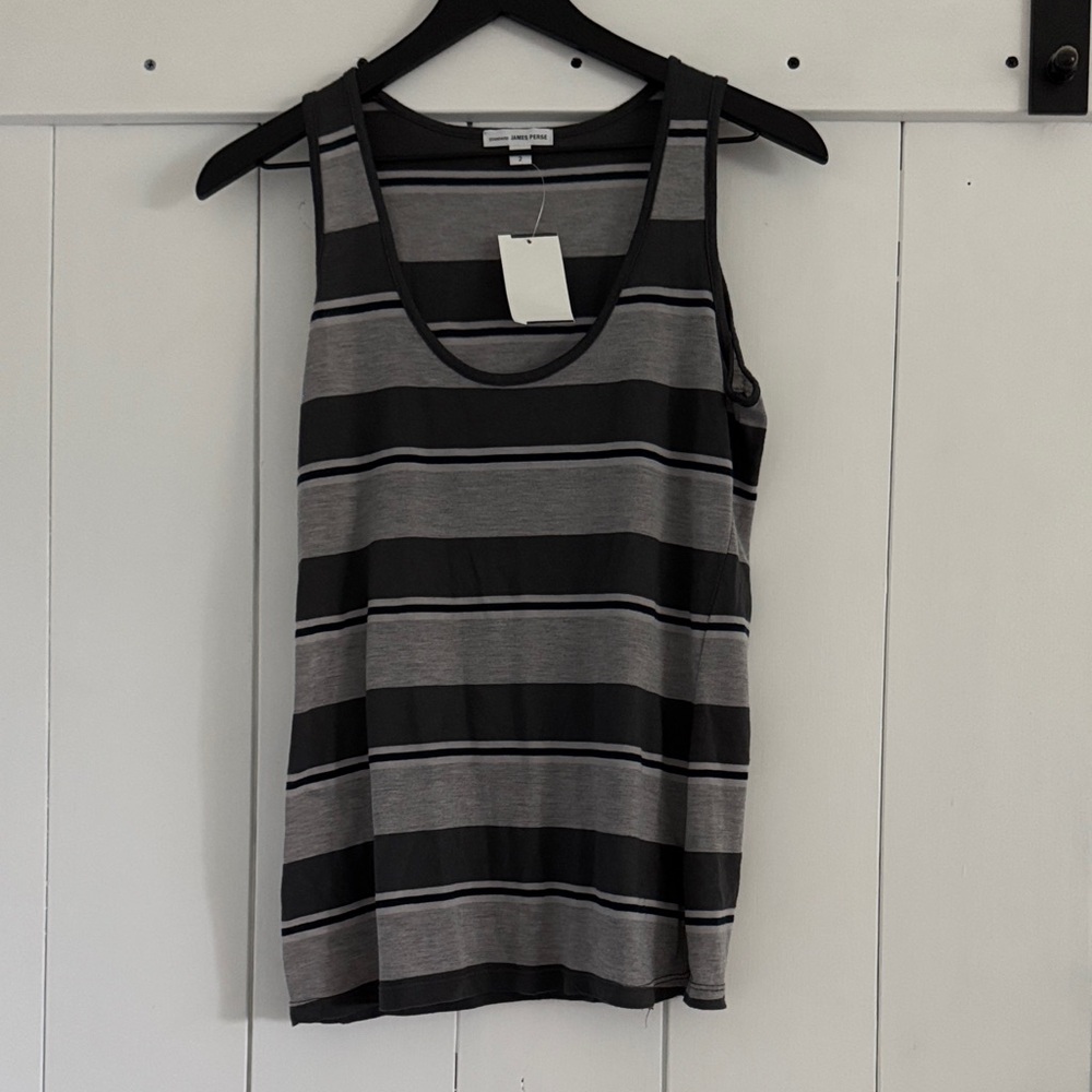 James Perse Black and Gray Striped Tank Top